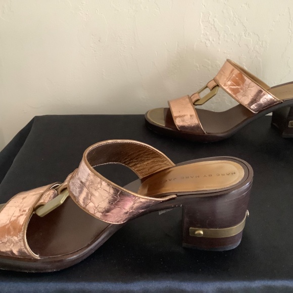 Marc By Marc Jacobs Sz 39(9) Princess Metallic Copper Leather Chunky Heal Slide - Picture 6 of 6
